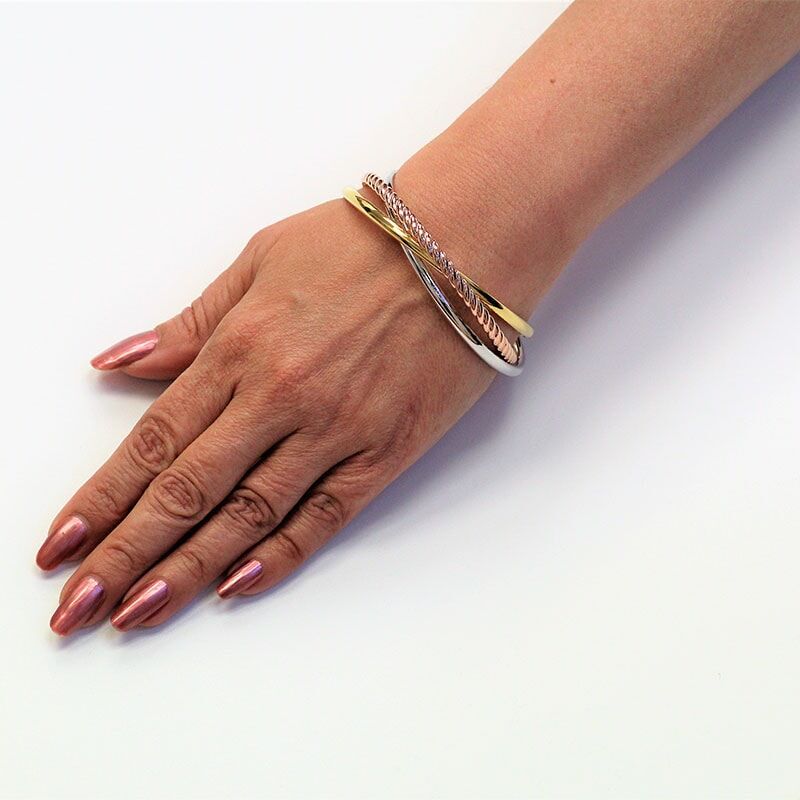 14kt Tri-Color Linked Bangle Bracelets The Diamond Shop